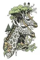 psychedelic giraffe by the woods tattoo design idea