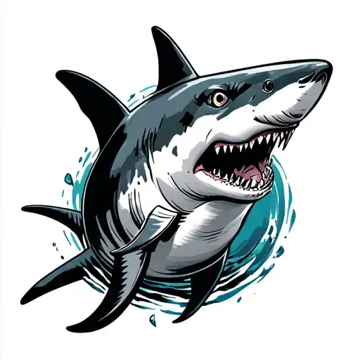 A simple outline of a menecing white shark arched around the footshark tattoo design idea