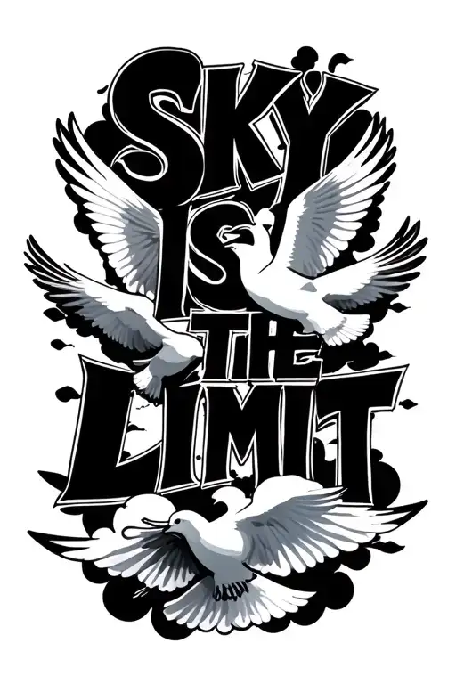 sky is the limit text doves and cloud background tattoo design idea