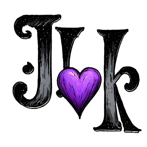 Letters JJK with small purple heart shape tattoo design idea
