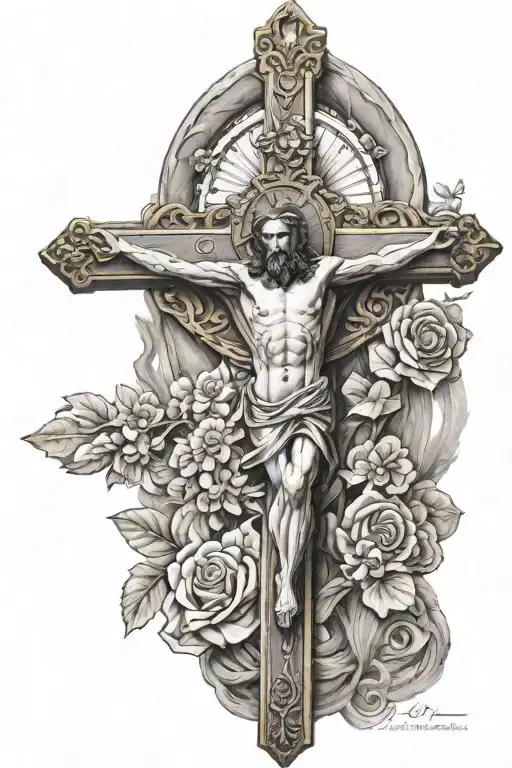 roman catholic crucifix of Jesus Christ tattoo design idea