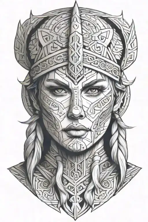 face of a viking woman tattoo design idea