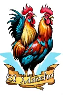 sexy rooster crowing in the air with one head and two legs with "El Macho" written below tattoo design idea