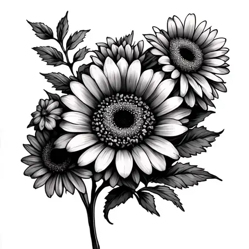 side rib no colour gerberas and chrysanthemums tattoo design idea