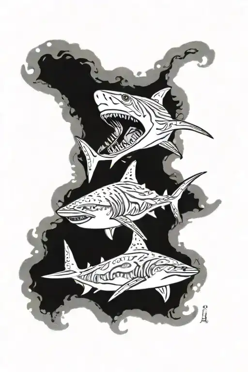 polynesian tattoo with a tiger shark and the teahupoo wave tattoo design idea
