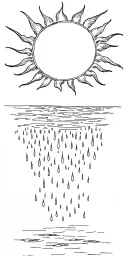 sun with rain falling off of the bottom tattoo design idea