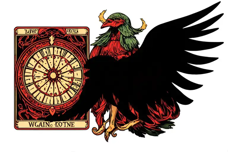 wheel of fortune tarot card with gothic frame tattoo design idea