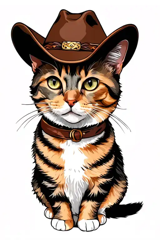 Cat with cowboy hat portrait tattoo tattoo design idea