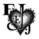 Create a image for a.tatoo using  capital. E and capital J in a way the letters e and j will assembly a heart   tattoo design idea