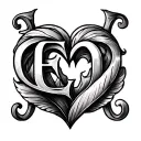 Create a image for a.tatoo using  capital. E and capital J in a way the letters e and j will assembly a heart   tattoo design idea