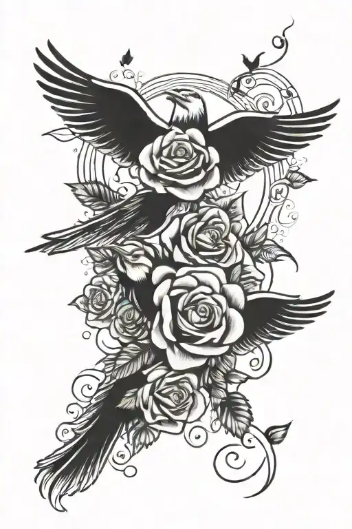 roses birds flying towards the sun tattoo design idea