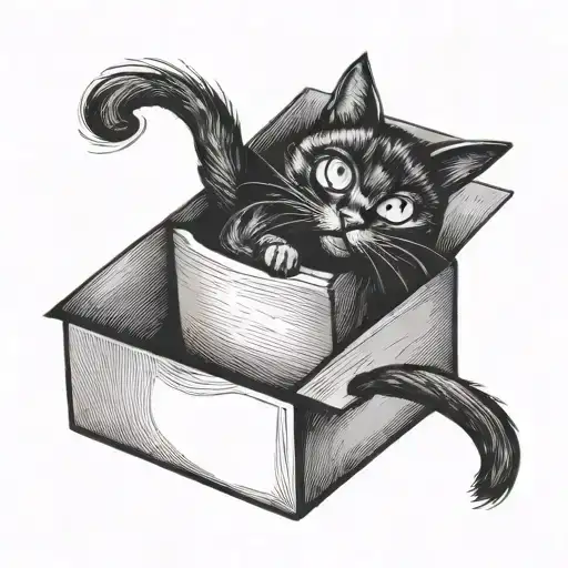 minimal black cat peeping from the box tattoo design idea