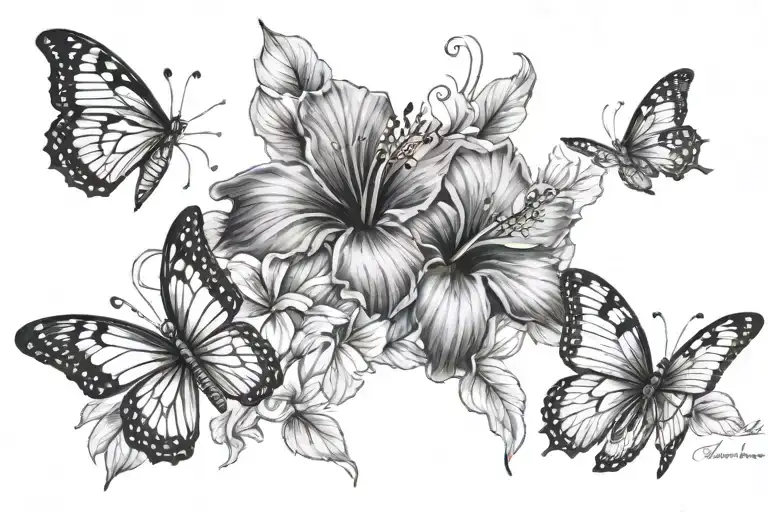 Times heals all butterflies, hibiscus flower tattoo design idea