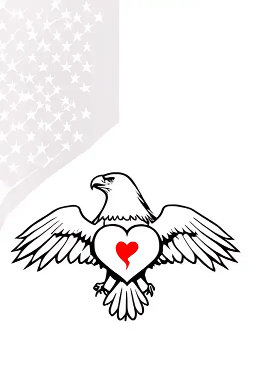 American flag background with eagle carrying a broken heart tattoo design idea