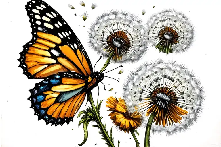 Dandelion seeds drifting away transforming into butterflies  tattoo design idea