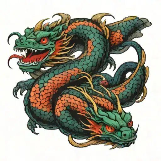 three basilisk intertwining tattoo design idea