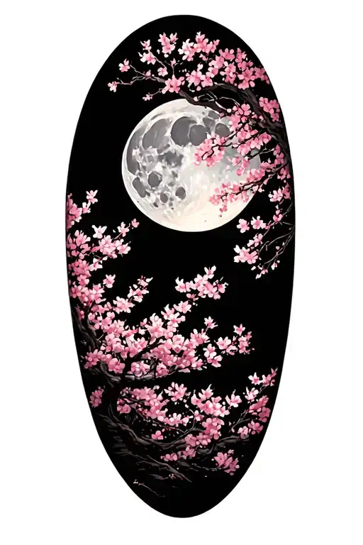 Moon and cherry blossom tree tattoo design idea