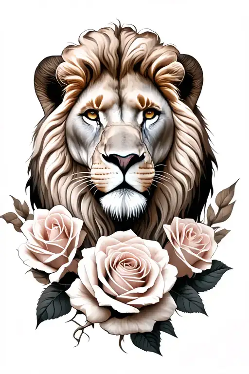 dove roses lion tattoo design idea