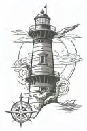 cape hatteras lighthouse with a compass and anchor  tattoo design idea