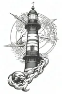 cape hatteras lighthouse with a compass and anchor  tattoo design idea