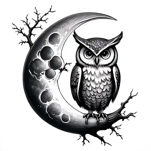 owl and moon merging together tattoo design idea