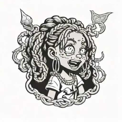 Angelica from rugrats with a blunt in her mouth and braids in her hair  tattoo design idea