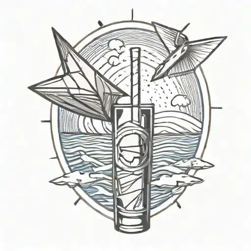 Aperol Spritz, paper airplane, sea, sapphire tattoo design idea