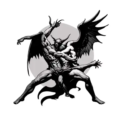 Demon and angles fighting each other tattoo design idea