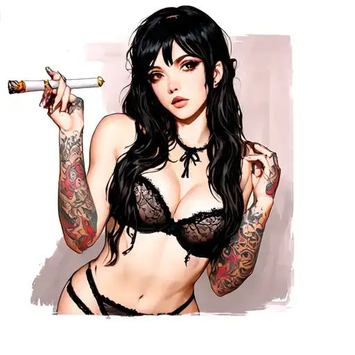 Rias Gremory in lingerie posing with a joint in her hand  tattoo design idea