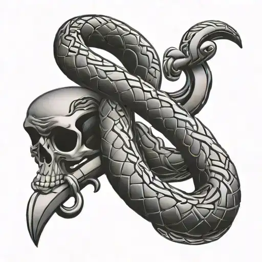 skeleton key with black snake intertwined tattoo design idea