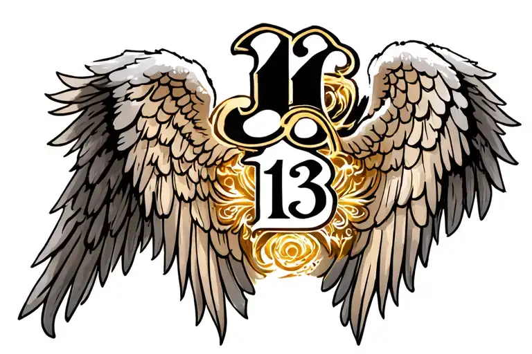 angel wings and number 13 incorporated tattoo design idea