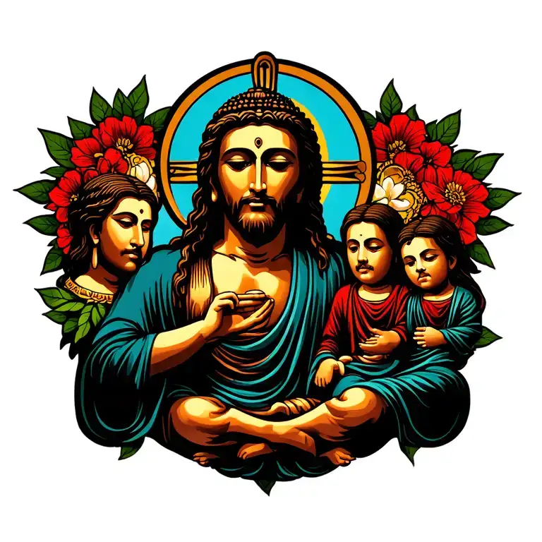 jesus buddha and family tattoo design idea