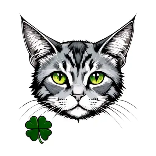 viking cat with 4 leaf clover fur patch tattoo design idea