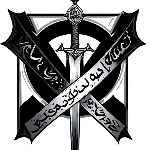 in the name of god in farsi in a sword on the back tattoo design idea