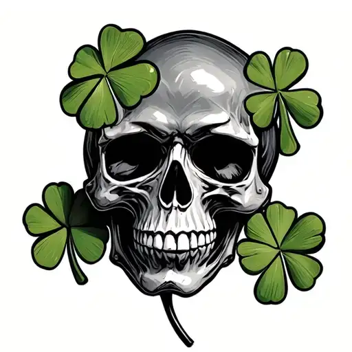 skull and four -leaf clover tattoo design idea