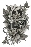 photographer and weed leaf intertwined tattoo design idea