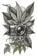 photographer and weed leaf intertwined tattoo design idea