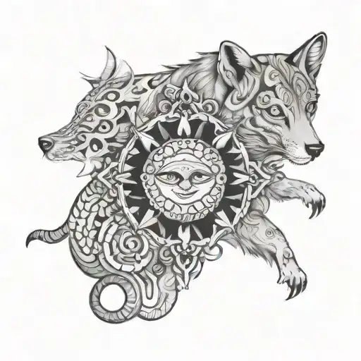 7 animals representing chakras with color eyes tattoo design idea