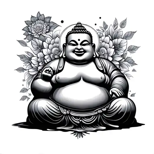 small fat Buddha happy tattoo design idea