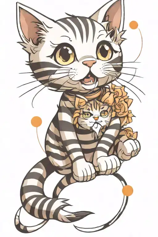 striped cat cute tattoo design idea