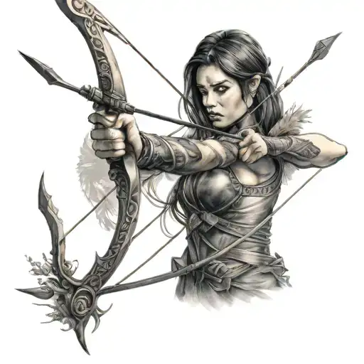 Women assain shooting bow and arrow tattoo design idea
