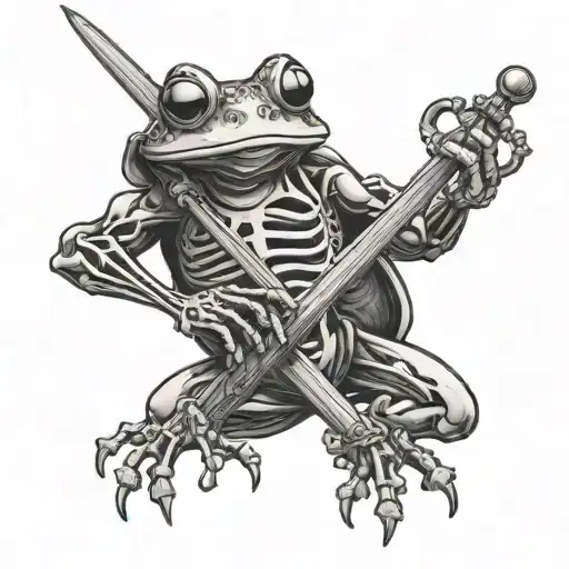 frog skeleton holding a sword tattoo design idea