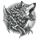 WOLF WITH CROWS tattoo design idea