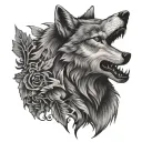 WOLF WITH CROWS tattoo design idea