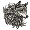 WOLF WITH CROWS tattoo design idea