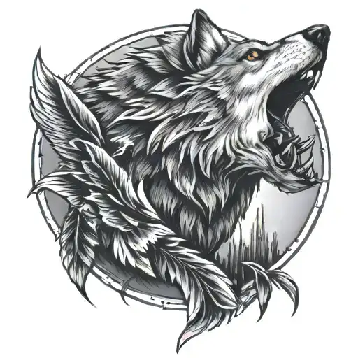 WOLF WITH CROWS tattoo design idea