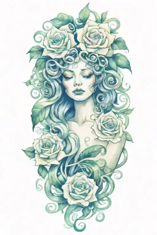 Medusa and roses  tattoo design idea
