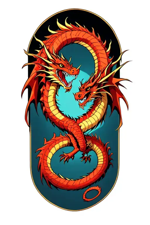 medieval dragon vs dragon fighting each other tattoo design idea