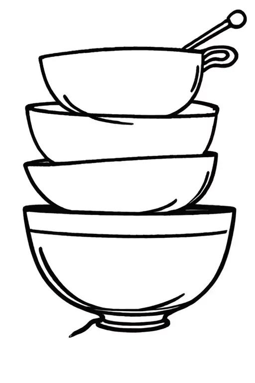 three ramen bowls stacked up I, two ramen bowls are adult size and one of them is a kids ramen bowl. tattoo design idea
