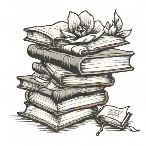 stack of books with top one open   tattoo design idea